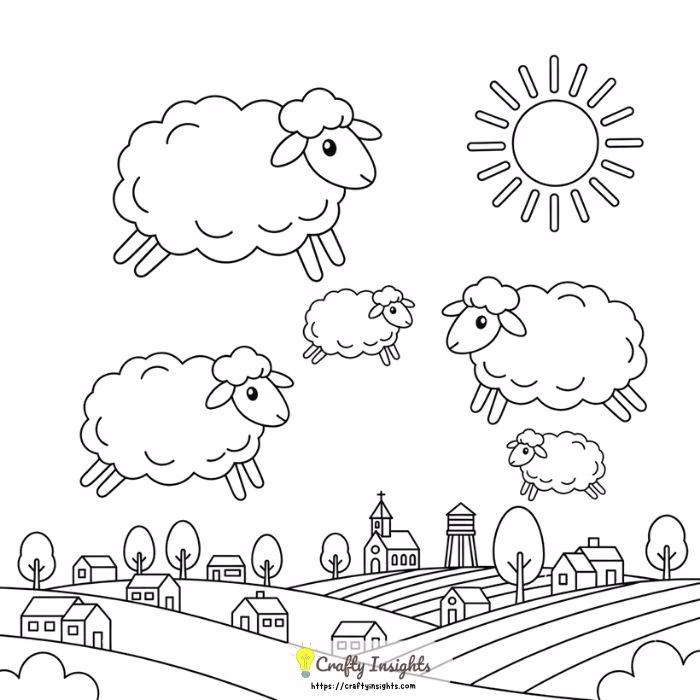 Group of Fluffy Sheep Clouds in a Blue Sky