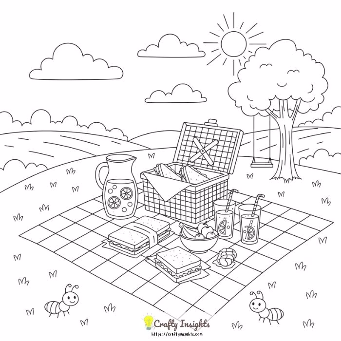 Picnic Blanket Set with Sandwiches and Lemonade
