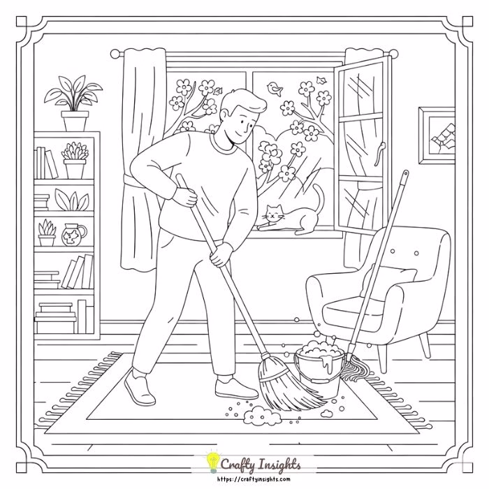 Spring Cleaning Scene with a Broom and Bucket