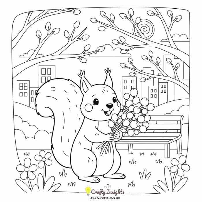 Squirrel Collecting Fresh Buds in the Park