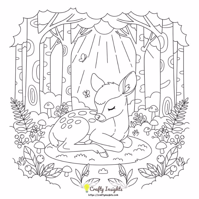 Young Fawn Resting in a Forest Clearing