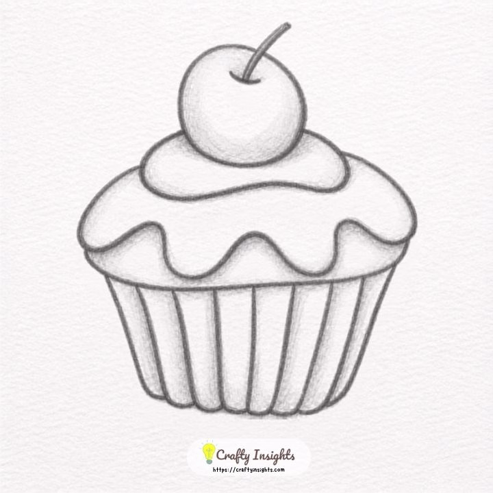 Cute cupcake drawing with swirled frosting and sprinkles