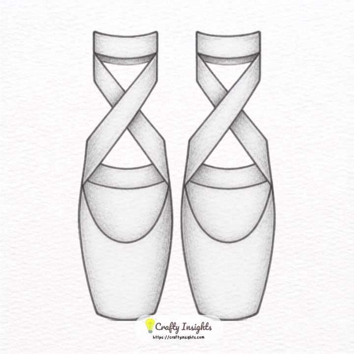 Pair of ballerina shoes drawing with long crossed ribbons