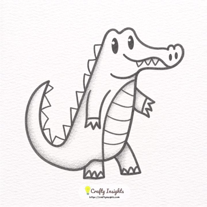 Cute baby alligator drawing with a long snout and small legs