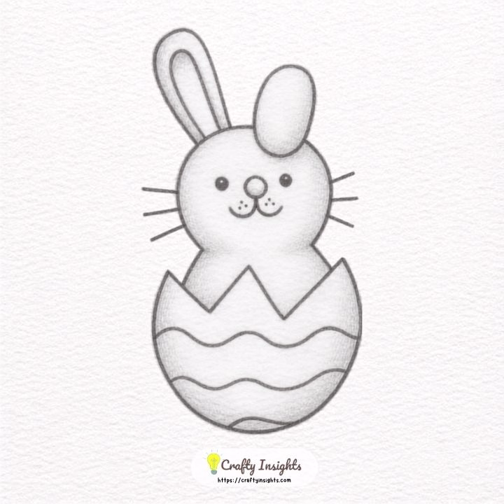 Cute Easter bunny drawing with long ears and a round body