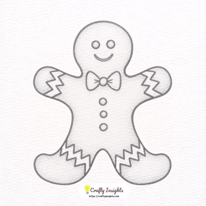 Cute gingerbread man drawing with icing, buttons, and a smile