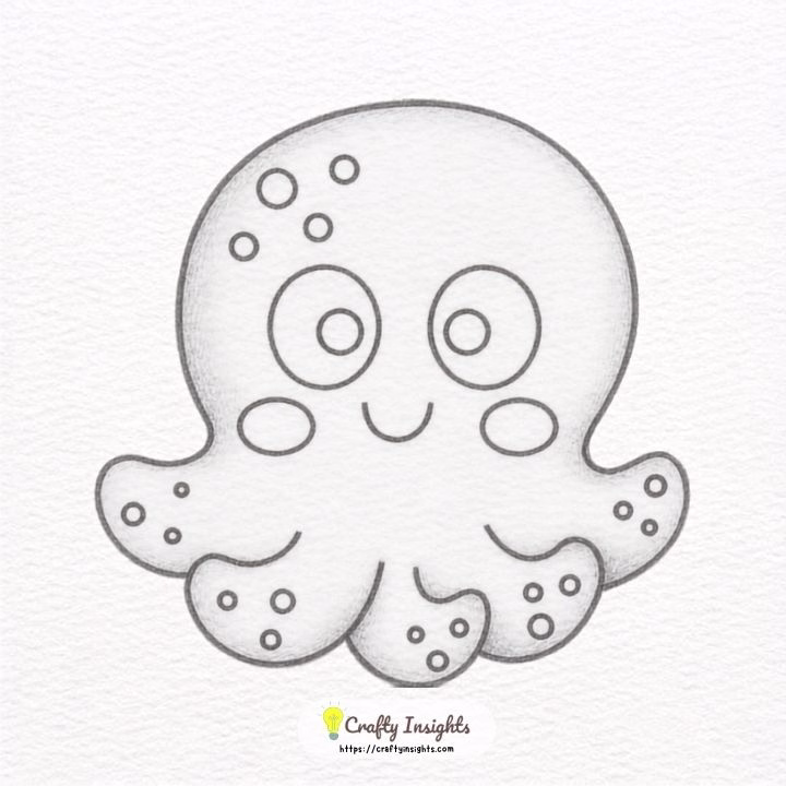 Cute octopus drawing with a round head and wavy tentacles