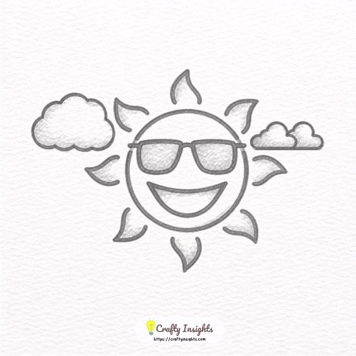 Cute smiling sun drawing with simple rays