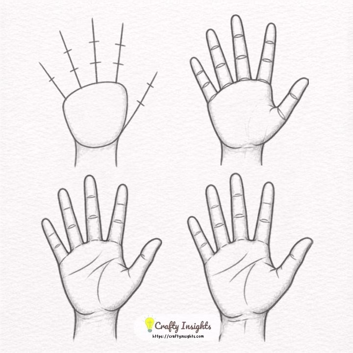 Simple hand drawing with a palm and outlined fingers