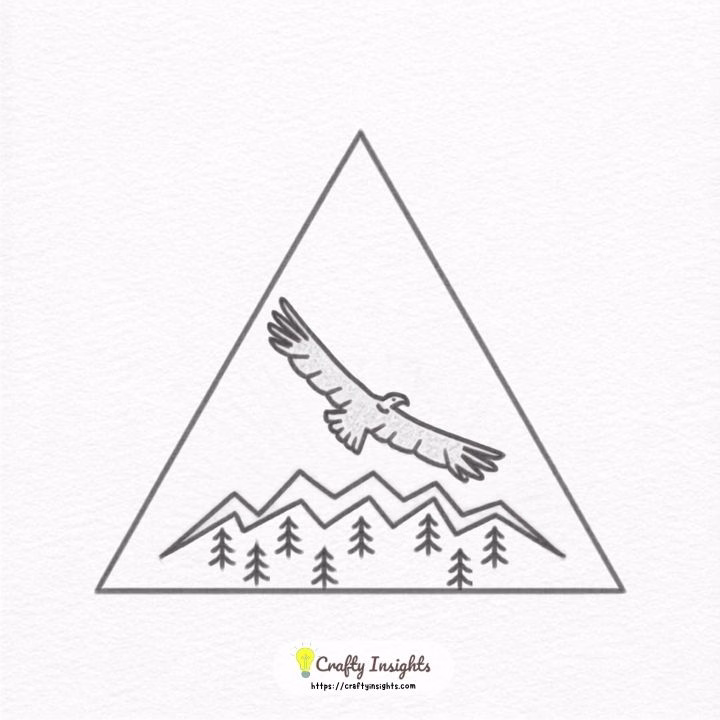 Simple nature landscape drawing framed inside a triangle