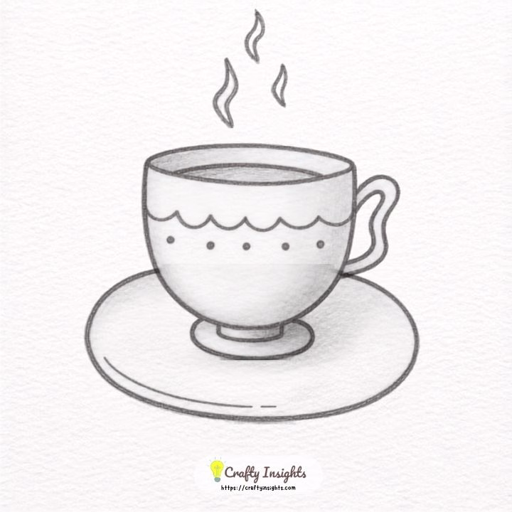 Simple teacup drawing with a handle, saucer, and steam