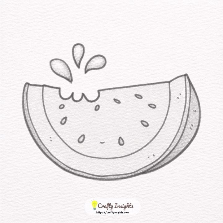 Cute watermelon slice drawing with seeds